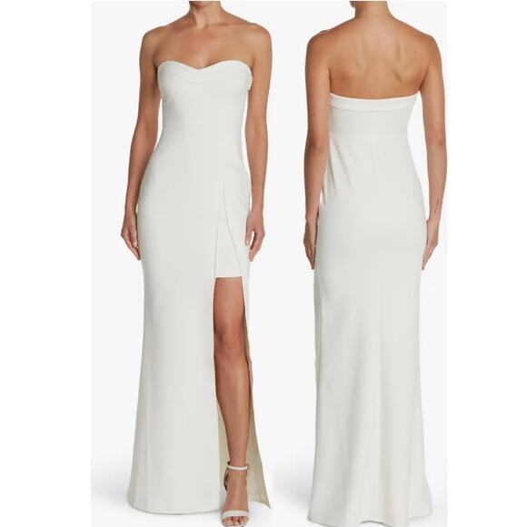 Likely Ella Solid White Strapless Sweetheart Maxi Gown with Front Slit Size 12 - Picture 1 of 6
